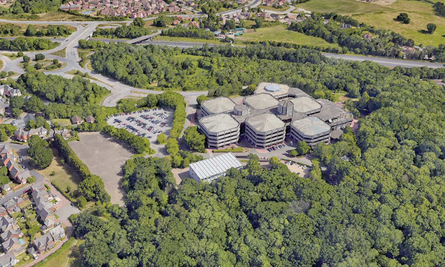 Aerial view of site looking south
